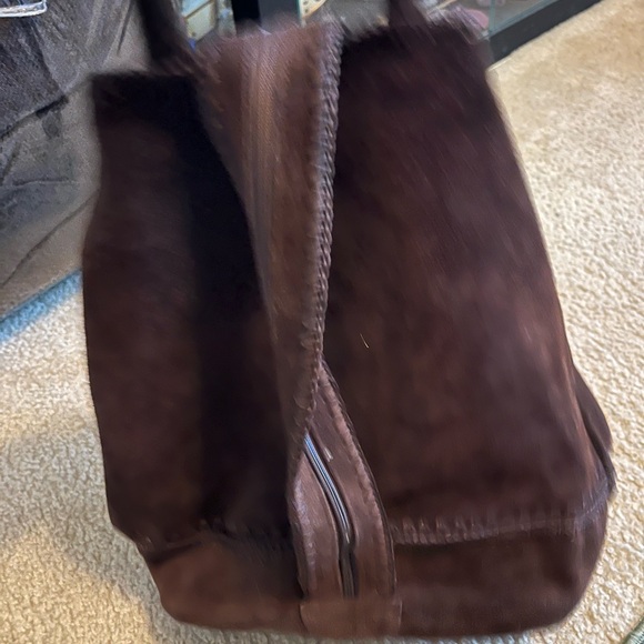 Brown Suede Tote Bag with Pouch